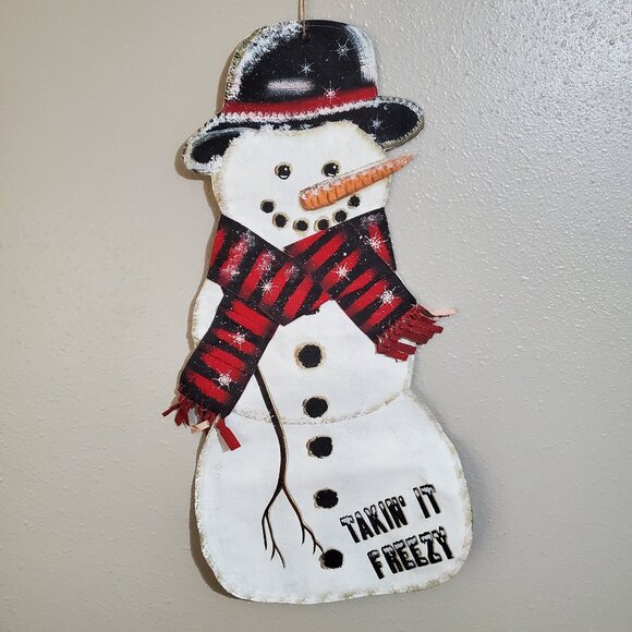 NEW Snowman Canvas Door Decoration Frosty the Snowman Door Hanger Winter NWOT